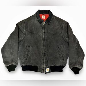 Vintage Carhartt Grey Faded Work Jacket Corduroy Collar Red Quilted Lining L/XL